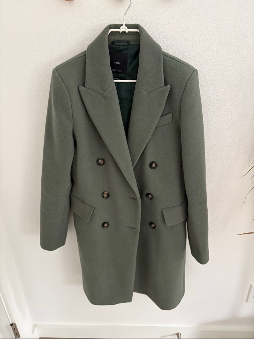 Mango Double-Breasted Coat in Sage